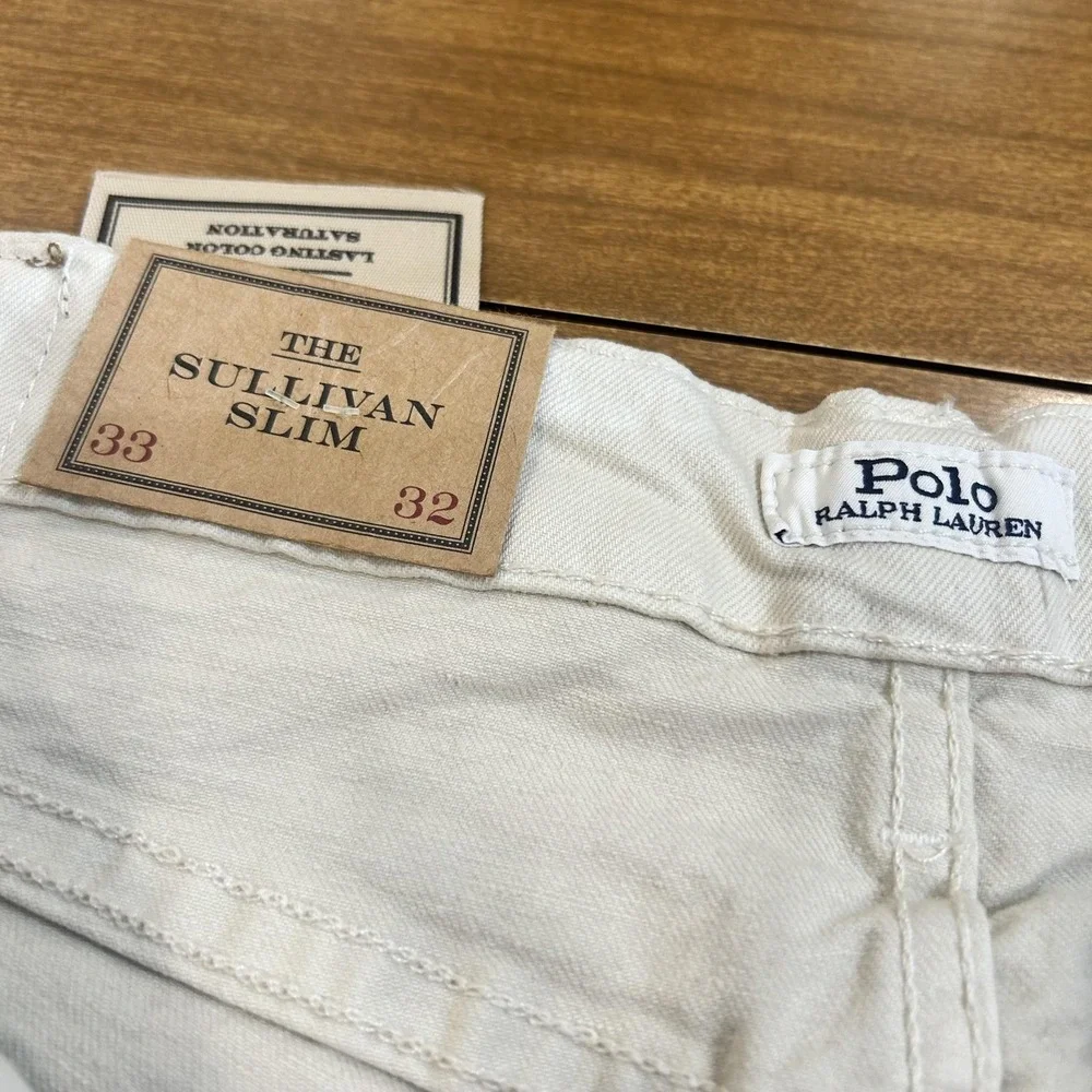 Polo Ralph Lauren Jeans Mens 33x32 Cream Sullivan Slim Straight Denim NWT *SPOT*